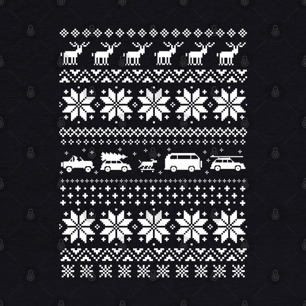 Red and White Christmas Sweater Pattern with Reindeer and Cars by Coffee Squirrel